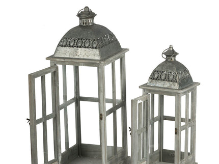 Wooden Candle Lantern Decorative, Hurricane Lantern Holder Decor For Indoor Outdoor, Home Garden Wedding - Gray