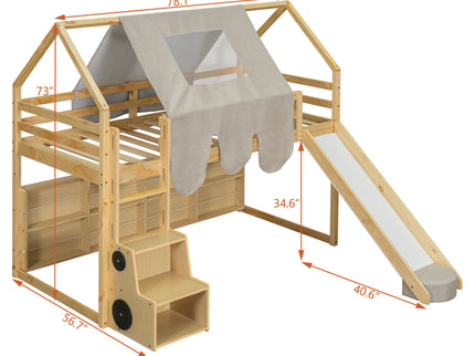 Loft Bed With House Shaped Frame And Tent