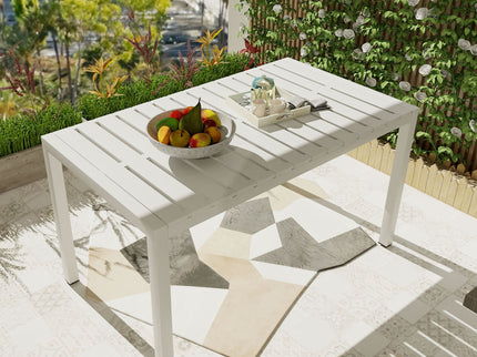 Modern Long Table, UV Resistant And Rust Proof, Pp Tabletop, UV Resistant Powder Coated Metal Legs - Snow White