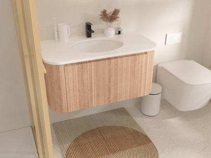 Arcora - Wall Mounted Bathroom Vanity With Curved Design - Natural Wood