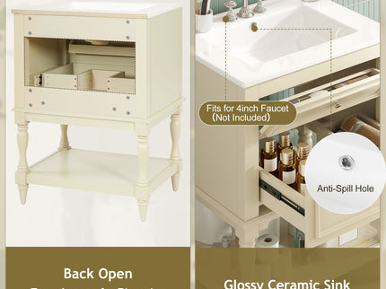 Bathroom Vanity With Sink, 2 Drawers Storage Cabinet, Open Shelf