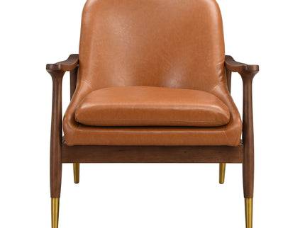 Mid - Century Accent Chair With Cushioned Seat, Brass Tipped Legs