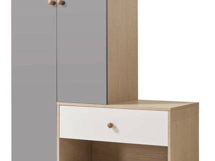Modern Multi Functional Shoe Storage Bench & Cabinets With Adjustable Shelves - Gray / Natural Wood / White