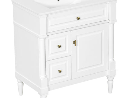 Modern Bathroom Vanity With Sink, Freestanding Cabinet With Flip Drawer & Adjustable Shelf
