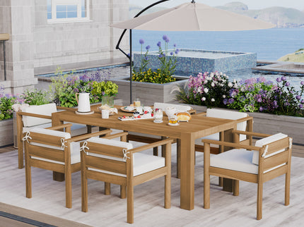 Rustic Patio Dining Set For 6 With Removable Cushions