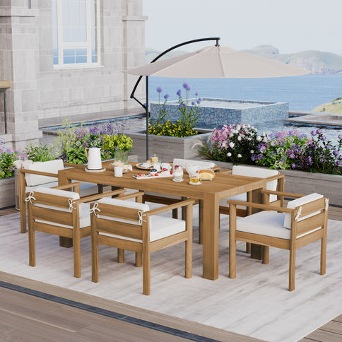 Rustic Patio Dining Set For 6 With Removable Cushions