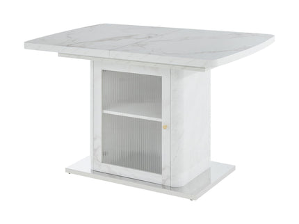 Modern Rectangle Dining Table With Stretchable Top, Storage Cabinet