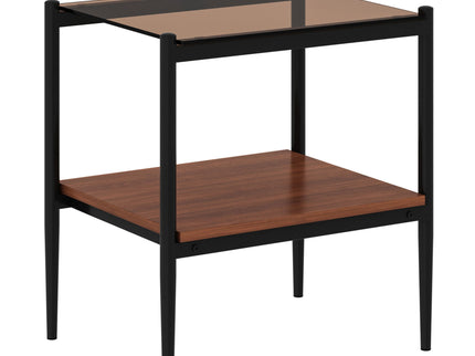 Modern Rectangle End Table (Set of 2) With Tempered Glass Tabletop And Layer - Brown