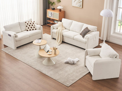 Fixed Modern Accent Chair Single Seater Plush Chenille Lounge Chair With High Resilience Cushion - Ivory White