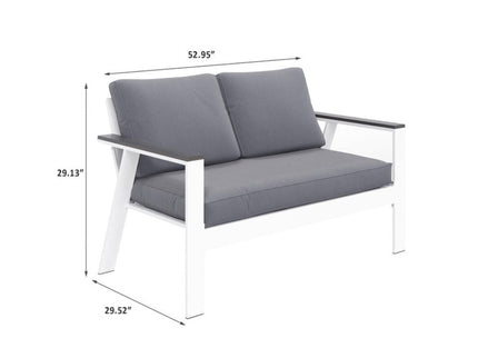 All Weather Patio Loveseat With Armrests & Angled Backrest - White / Gray