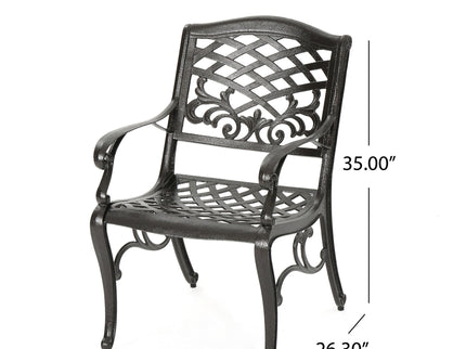 Luminea - Outdoor Aluminum Dining Chair With Scroll Design, Lattice Pattern And Cabriole Legs - Bronze