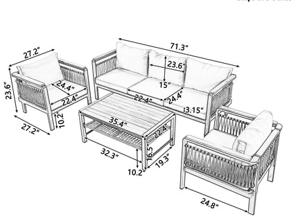 4 Pieces Outdoor Sectional Sofa Set 5 Person Patio Seating Group Outdoor Conversation Set With Cushions And A Coffee Table For Patios