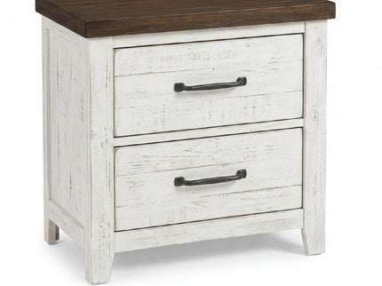 2 Drawer Nightstand With Brass Arch Pulls, Bedroom Furniture - Brown / Distressed White / Walnut