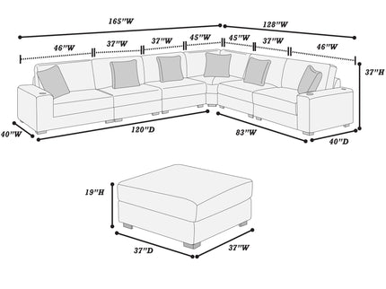 Contemporary Style Modular Sectional Sofa Set With USB, Cup Holder