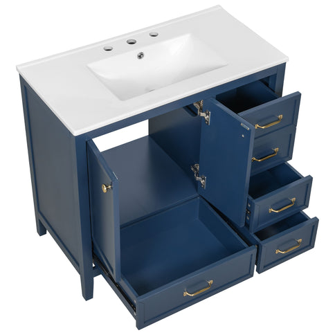 Elegant Vintage Bathroom Vanity With Sink And Soft Closing Door, 4 Drawers Of Different Sizes Frame