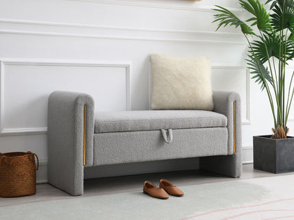 Modern Teddy Upholstered Large Bed End Bench With Arms And Storage