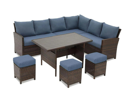 7 Piece Patio Dining Set With Cushions, Modular Sectional Sofa & Storage Table