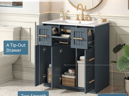 Bathroom Vanity With Undermount Sink, Soft-Close Doors, Drawers, Ceramic Sink