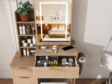 Modern Vanity Desk With 3 LED Lighting Modes, 4 Drawers