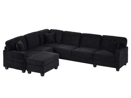 Upholstered U-Shaped Sectional Sofa With Movable Ottoman And Side Storage Pockets