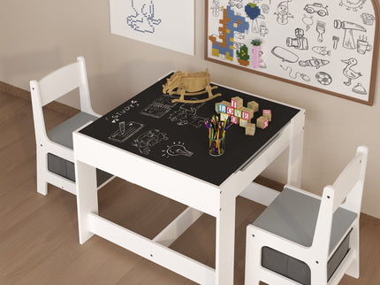 Kids Table And Chair Set, 3 In 1 Activity Table With Storage Drawer For Toddlers Drawing, Reading, Crafts, 2 In 1 Detachable Top - White