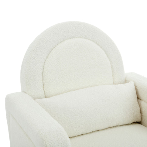 Accent Rocking Chair With Curved Back & Pillow, Base, Ultimate Comfort For Living Room Or Nursery - Cream White