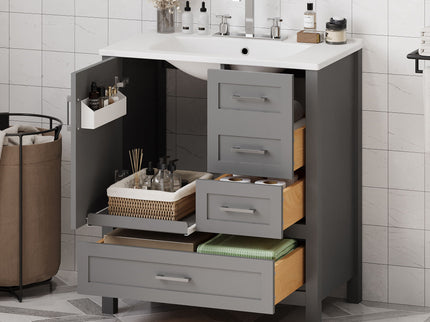 Modern Bathroom Vanity With Ceramic Sink, Solid Frame And Storage Solutions