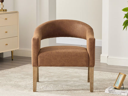 Upholstered Open Back Armchair With Weathered Rubberwood Legs