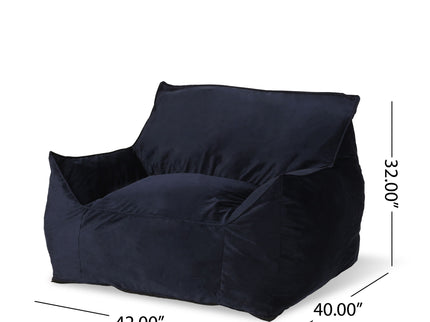 Allea - Velveteen Bean Bag Chair With Armrests - Midnight Blue