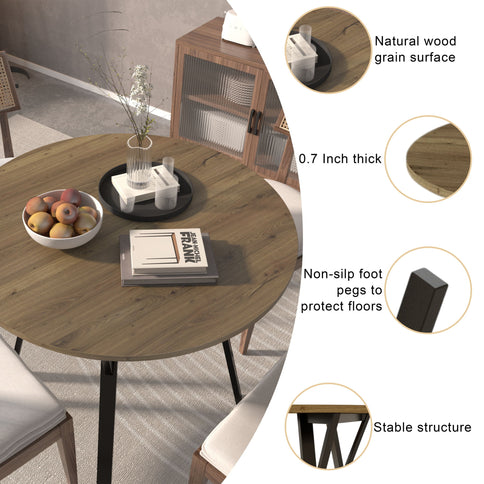 Round Dining Table, For 2 - 4 People - Rustic Brown