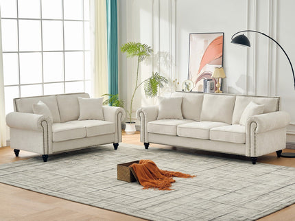 2 Seater Sofa With Rolled Arms, Tufted Upholstered Couch