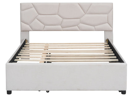 Upholstered Platform Bed With Brick Pattern Headboard And Twin Long Size Trundle