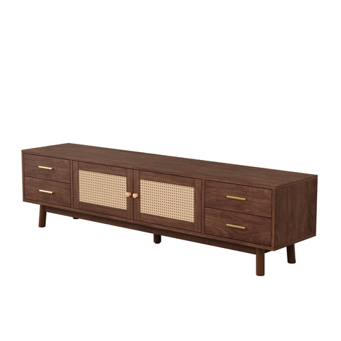 70" TV Stand With Doors For TVs Up To 80", Media Console With 4 Drawers & Cable Holes - Dark Brown