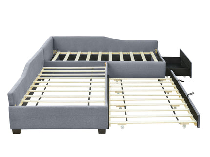 Upholstered Double Daybed With Trundle And Drawer