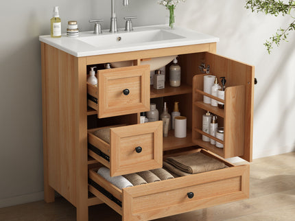 Modern Bathroom Vanity With Sink, Soft Close Drawers & Door, Storage Rack