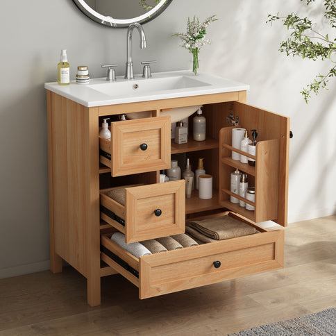 Modern Bathroom Vanity With Sink, Soft Close Drawers & Door, Storage Rack