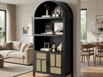 Arched Pantry Cabinet With Adjustable Storage & Doors - Black
