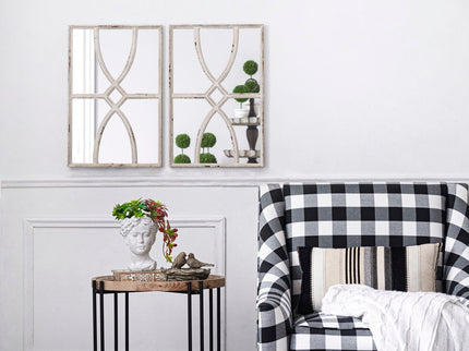 Rectangular Wooden Wall Mirror With Antique Frame, Vertical Or Horizontal Home Decor For Living Room (Set of 2)