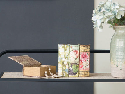 Book Boxes With Birds, Flowers, And Handwriting Design (Set of 4) - Multi