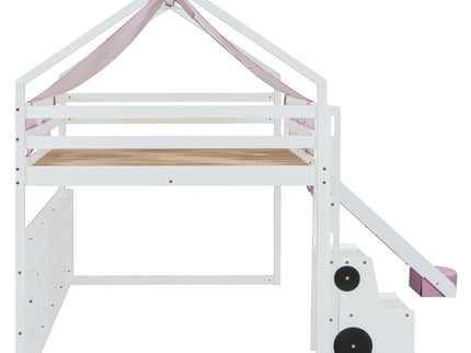 Loft Bed With House Shaped Frame And Tent
