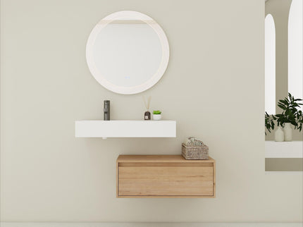 Modern Wall Mounted Bathroom Vanity With Resin Sink And Soft Close Drawer In Imitative - Imitative Oak