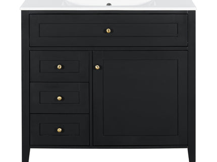 Bathroom Vanity With Sink, 3 Drawers & Cabinet With Adjustable Shelves