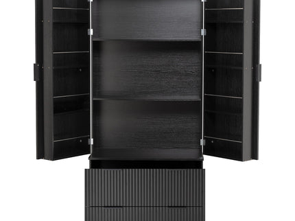 Fluted Kitchen Pantry Cabinet With 2 Large Drawers & 8 Door Spice Rack