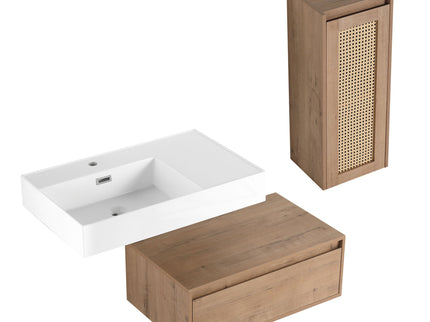 Modern Imitative Wall Mounted Bathroom Vanity With Resin Sink And Side Cabinet