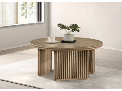 Dreydon - Round Coffee Table With Curved Pedestal Base - Light Brown