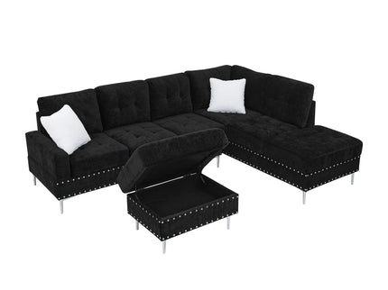 L-Shaped Sectional Sofa With Chaise And Storage Ottoman, Includes 2 Pillows