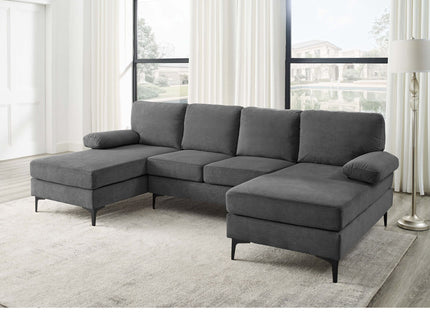 U - Shape Sectional With Legs, Pillow Top Arms - Dark Gray