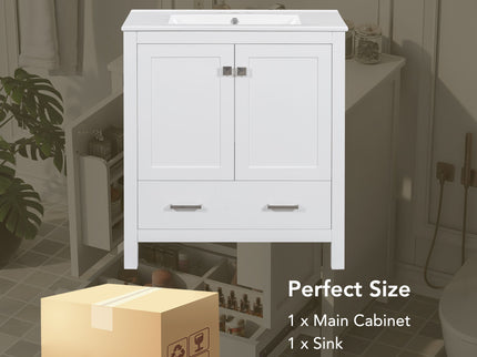 Bathroom Vanity With Single Sink, Combo Cabinet Undermount Sink, Bathroom Storage Cabinet With Two Doors And A Drawer, Soft Closing, Multifunctional Storage, Solid Wood Frame