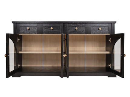 Sideboard Cabinet With 4 Drawers And 4 Arched Glass Doors
