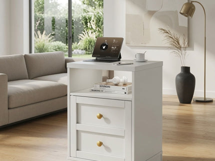 Nightstand With Door & Shelf, 2 Drawer Side Table